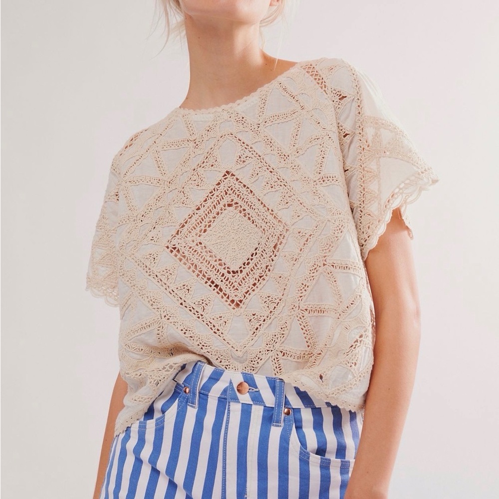 Free People Cream Crochet Blouse Ready For It Fee